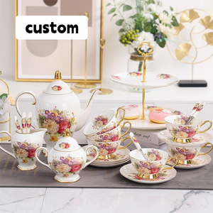 Cao Cấp Bán Buôn Bộ Trà Hộp Quà Tặng Sứ Tùy Chỉnh Xương Tốt Trung Quốc Rose Floral Bộ Trà Cao - Product Image 1