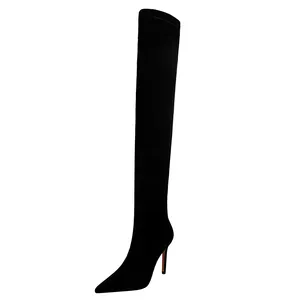 315-6 تعاقدت أزياء الشتاء خنجر كعب عالية الكعب نادي الجلد المدبوغ مثير فوق الركبة رقيقة الساق الإناث الأحذية
