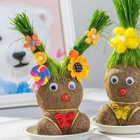 JIN PENG DIY Kit Boneka Kepala Rumput Tumbuh Sendiri, Tanaman Pot Mini untuk Anak-anak, Dekorasi Meja Kantor, Kebun, Hadiah Edukatif