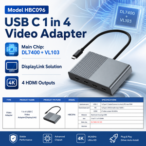 Adaptador <span class=keywords><strong>USB</strong></span>-C DisplayLink <span class=keywords><strong>4</strong></span> en 1, HDMI Cuádruple 4K+60Hz, Carga PD de 100W, Convertidor de Video Multipantalla de Aluminio para <span class=keywords><strong>4</strong></span> Monitores para Laptop - Product Image 5