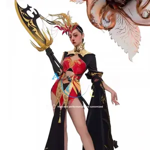 <span class=keywords><strong>Costume</strong></span> da Spettacolo Gogo Personalizzato di Alta Gamma ODM per la Festa di Metà Autunno, Motivo Drago Nuvola Oro Nero, Stile Cinese Heavy Metal per Donna - Product Image 2