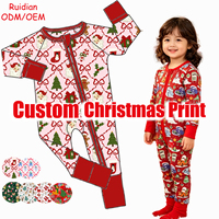 Pyjama Combinaison Bébé Fille à Manches Longues et Fermeture Éclair, Thème Nœud Rouge, 95% Viscose de Bambou 5% Spandex 230gsm, Vente en Gros Personnalisée