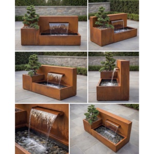 Cascada de jardín de acero Corten con macetero, patina natural de óxido, para decoración exterior de hoteles y villas, 80 x 200 x 70 cm - Product Image 2