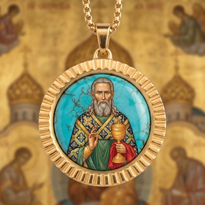 FORTUSYMBOL Collier Pendentif Saint-Jean de Kronstadt en Acier Inoxydable, Motifs Personnalisables, Cadeau Religieux, Vente en Gros - Product Image 1