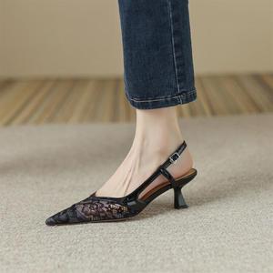 Sandales d'été pour femmes à talons hauts Bao Toe Sexy Lace Hollowed-Out Design avec Roman Small Shoes Factory Wholesale Soft Material - Product Image 6