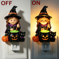 Veilleuse de Noël en forme de sorcière, citrouille et chaudron, lampe murale en plastique chat noir, lumière blanc chaud, décoration de chambre, vente en gros