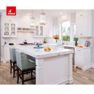 AllandCabinet Armoire de cuisine moyenne avec îlot blanc pur ivoire mat laqué - Product Image 2