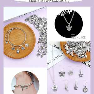 Lote al por mayor de 100 piezas de dijes de plata JIALEEY para hacer joyas, dijes de metal de plata tibetana lisos mixtos, colgantes DIY para mujer - Product Image 4