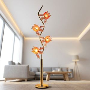 Lámpara de Pie Moderna de Cristal Flexible con Forma de Loto, Lámpara de Pie Ajustable DIY con Bombilla LED DC E26, Decoración con Pantalla de Cristal Flexible en Forma de Flor - Product Image 2