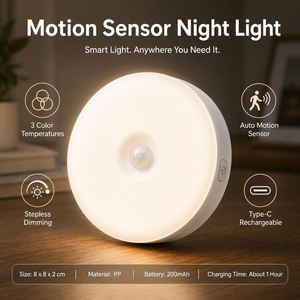 Veilleuse LED à détecteur de mouvement, 3 températures de couleur (3000K, 4500K, 6000K), rechargeable, lampe de nuit intérieure pour chambre, couloir, escalier - Product Image 2