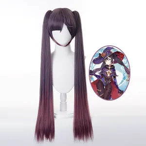 Ainizi new arrival 85cm double ponytail dark purple Mona cosplay wigs from Genshin Impact for girls