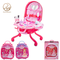 Ensemble de jeu de beauté 2-en-1 en gros, valise portable en alliage avec table de maquillage pour enfants unisexes, jouets en plastique pour filles, emballés en boîte