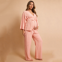 Pyjama en bambou personnalisé Baifei certifié OEKO-TEX, ensemble de maternité respirant en coton biologique tricoté, deux pièces amples pour femme