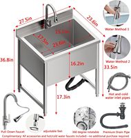 Évier utilitaire en acier inoxydable, grand évier à cuve unique, évier de lavage autoportant avec robinet extractible