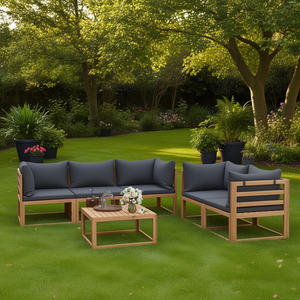 Set Lounge da Giardino per Esterni in Legno Massello di Acacia con Cuscini in Poliestere Grigio Scuro, Design Contemporaneo, Arredamento a 6 Posti - Product Image 2