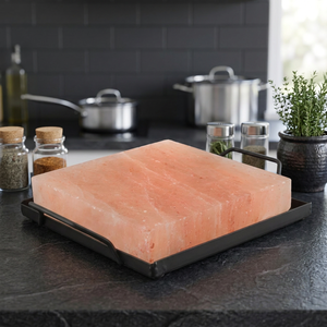 Sal rosa del Himalaya en loseta para cocinar, calidad premium refinada, soporte de acero inoxidable, 30x20x5cm, losetas de sal natural - Product Image 1
