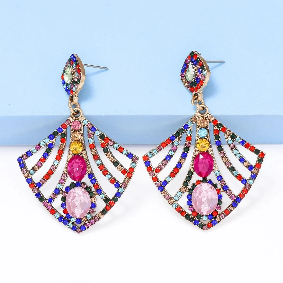 Colorful Crystal Rhinestone Earrings High-quality Banquet Party Accessories For Women Vintage Statement Indian Jewelry