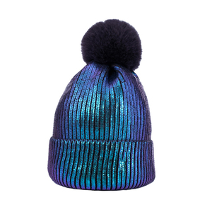 DDA1437 Hot <strong>Women</strong> Parent-child Wool <strong>Hat</strong> Winter Crochet Fur Ball Metallic Knitted <strong>Hats</strong> Shiny Bronzing Gold <strong>Pom</strong> <strong>Pom</strong> Knit Beanies - Product Image 5