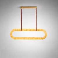 Lustre suspendu moderne minimaliste en cuir, anneau lumineux en marbre, lampe suspendue pour salle à manger, restaurant, en albâtre naturel et cuivre