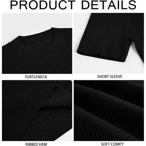Men's Casual Slim Fit Turtleneck T-Shirt 240 Grams Rib Knitted Stretch Pullover Sweater Short Loose Fit - Product Image 5
