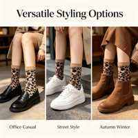 Chaussettes mi-mollet décontractées pour femmes en jacquard léopard, mélange de coton peigné, personnalisables OEM, motif léopard tendance