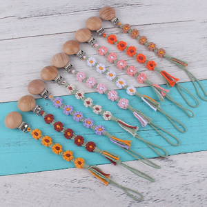 Mignon Tricoté Attache-Sucette Bébé Tressé Porte-Sucette Sangle Fille Crochet Fleur Bavoirs Attache-Sucette - Product Image 4