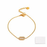 Prêt à expédier – Bracelet en acier inoxydable plaqué or 18 carats, étanche, multifonctionnel, avec pendentif ovale pavé de zircons – Bijoux en gros