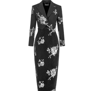 Conjunto de vestido bordado floral de lentejuelas negras de lujo, vestido de dos piezas elegante brillante para Gala/fiesta 2025 nuevo diseño de la Tz-2 - Product Image 1