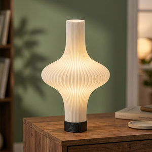 Cream Pleated <b>Small</b> Battery Operated Modern Ribbed <b>Bedside</b> Desk Light USB Rechargeable Decorative <b>Lamp</b> for Bedroom Living Room - Product Image 3
