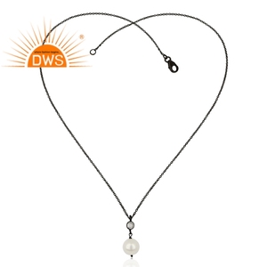 Collier en argent 925 plaqué rhodium noir avec pendentif en topaze et perle, bijoux de créateur, fournisseur de bijoux - Product Image 2