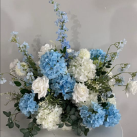 Décoration de Couloir de Mariage Moderne Bleue, Composition Florale au Sol, Allée Décorée de Fleurs Blanches, 100cm, Soie et Mousse PE de Haute Qualité