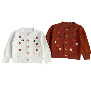Pull cardigan en tricot brodé de style coréen pour bébé fille Angou Spring, nouveau modèle rétro, haut d'automne - Product Image 1