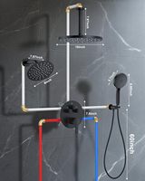 Système de douche avec vanne d'équilibrage de pression, ensemble de robinetterie de douche à montage au plafond de 10 pouces, 2 douches pluie multifonctions à commande par bouton-poussoir