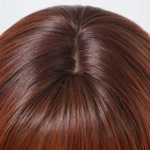 MOQ1, pelucas sintéticas largas <span class=keywords><strong>de</strong></span> pelo ondulado rojo marrón con reflejos negros con flequillo para mujeres negras, <span class=keywords><strong>cabello</strong></span> <span class=keywords><strong>Natural</strong></span> para uso diario - Product Image 2