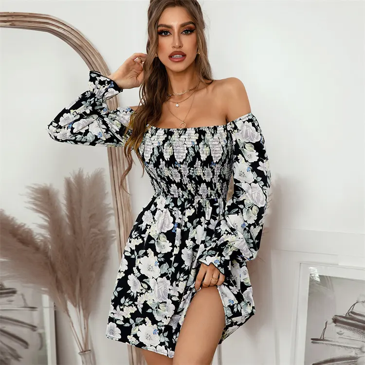 Großhandel Mode Trendy Kleidung Frauen Blumen druck Französisch Stil Kragen Kleid Mini Süße Kleider für Frauen Sommer