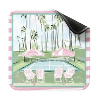 Tapis de Mahjong Américain de Luxe Rose Vert Tendance pour Fête au Bord de la Piscine, Portable, Mignon, Imprimé Vacances Côtier, Jeux Thème Plage d'Été