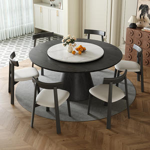 Table à manger ronde vintage en <span class=keywords><strong>bois</strong></span> avec plateau tournant en dalle de roche, design minimaliste antique, mobilier de salle à manger pour petits appartements - Product Image 3