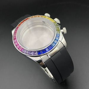 Montre avec boîtier en acier de 39 mm, <span class=keywords><strong>lunette</strong></span> sertie de diamants colorés, chronographe VK63, bracelet en caoutchouc à motif <span class=keywords><strong>bois</strong></span> - Product Image 5