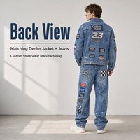 Ensemble survêtement streetwear IKDEER personnalisé avec logo brodé pour homme – Veste délavée et jean en denim effet usé