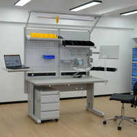 Sistema Antiestático Manual Ajustable, Estación de Trabajo Antiestática, Banco ESD con Almacenamiento Adicional, Riel para Herramientas con Iluminación, Producción Rápida