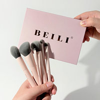 Produk Label Portabel 6Pcs Kuas Makeup Gagang Kayu Nilon Set Kuas Makeup Mini Pendek Dengan Kotak Ukuran Perjalanan