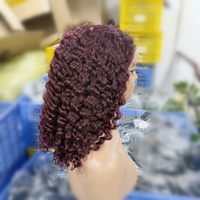 Peluca de cabello virgen con cutícula alineada 99J rizada birmana prearrancada, peluca de encaje con cierre 5X5 de Color Borgoña súper doble dibujado de 16 pulgadas en oferta