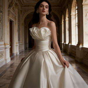 Abiti <span class=keywords><strong>da</strong></span> sposa senza spalline per spose <span class=keywords><strong>taglie</strong></span> forti, linea ad A, con fiocco, vita naturale, in raso nuziale, stile francese, design elegante e semplice, con corpetto a bustino - Product Image 5