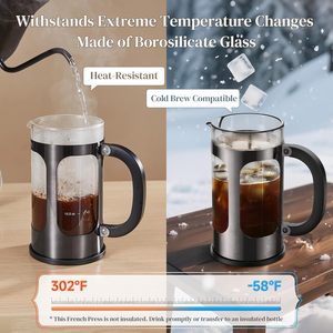 Cafetera Francesa de 34 oz, Vidrio Grueso y Acero Inoxidable, Tetera para Infusión en Frío, Cocina, Viajes, Camping, Regalos - Product Image 1