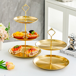 Soporte Redondo de 2 Niveles para Postres, de Acero Inoxidable Dorado, Diseño Retro de Lujo, Bandeja Multiusos para Pasteles y Aperitivos - Product Image 4
