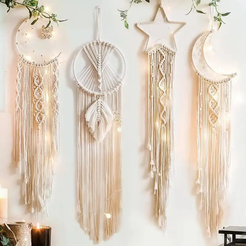 Stars Moon Dream Catcher Netz Wand dekoration Böhmische Spitze Quaste gewebte Wandbehang Wandteppich Schöne handgemachte Traum fänger