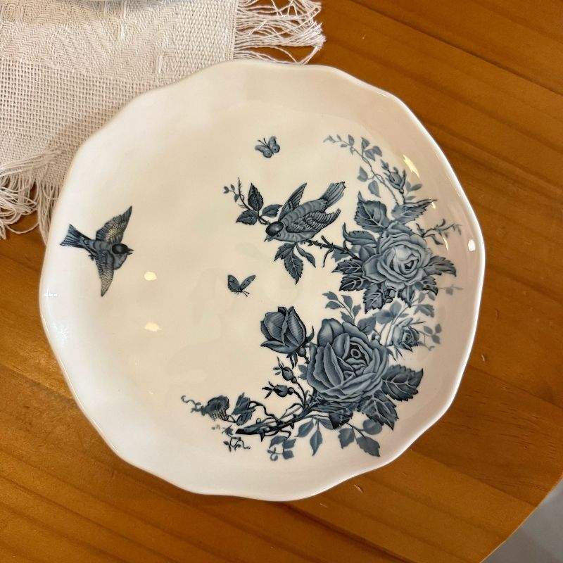 Blue and White Bird Rose Plate