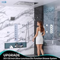Système de Douche de Luxe Premium avec Jets Pluie et Cascade, Deux Pommes de Douche de 6 et 20 Pouces, Ensemble Robinet Thermostatique Chromé