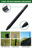 Poteau en Y en bitume peint durable de 1,86 kg/m, longueur 1,83 m (6 pi), écologique et résistant aux intempéries pour clôture de pâturages de bovins et de moutons