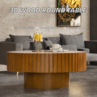 Table basse ronde moderne Japandi avec design en bois cannelé pour salon de luxe et décoration de salon d'hôtel de prestige